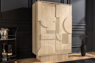 Meuble bar ART DÉCO 140 cm en bois de manguier 3D blanchi - 44088