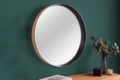 Miroir mural AMSTERDAM 70 cm rond chêne noir - 43869
