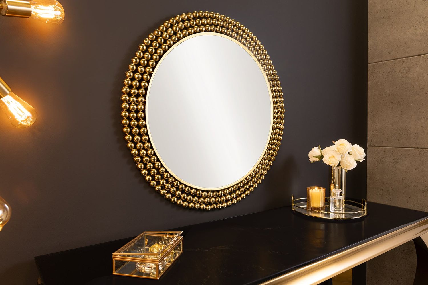 Miroir mural PERLES 75 cm fer doré - 43821