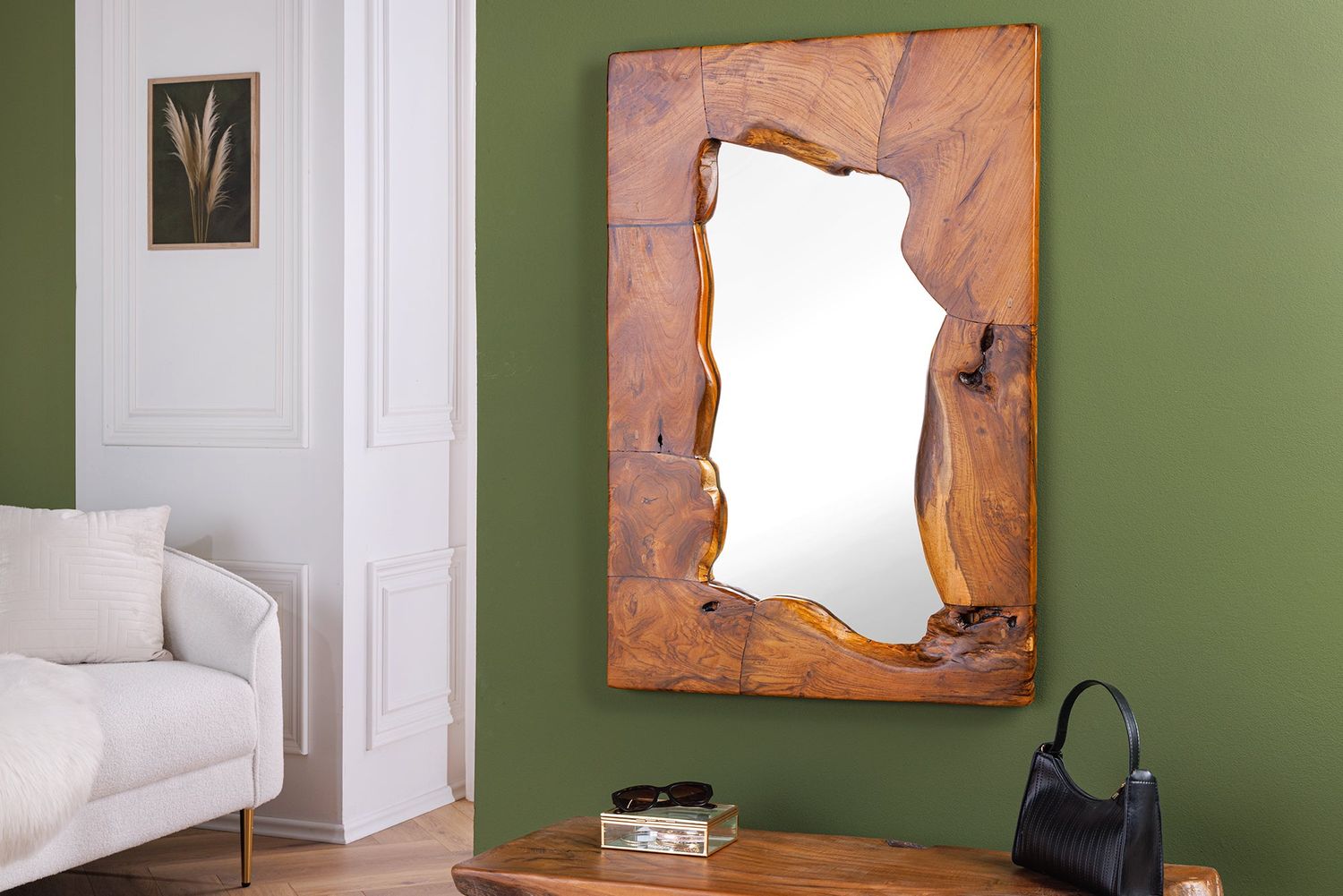 Miroir mural MOSAIC 90cm en bois de teck brun naturel fait main - 44711