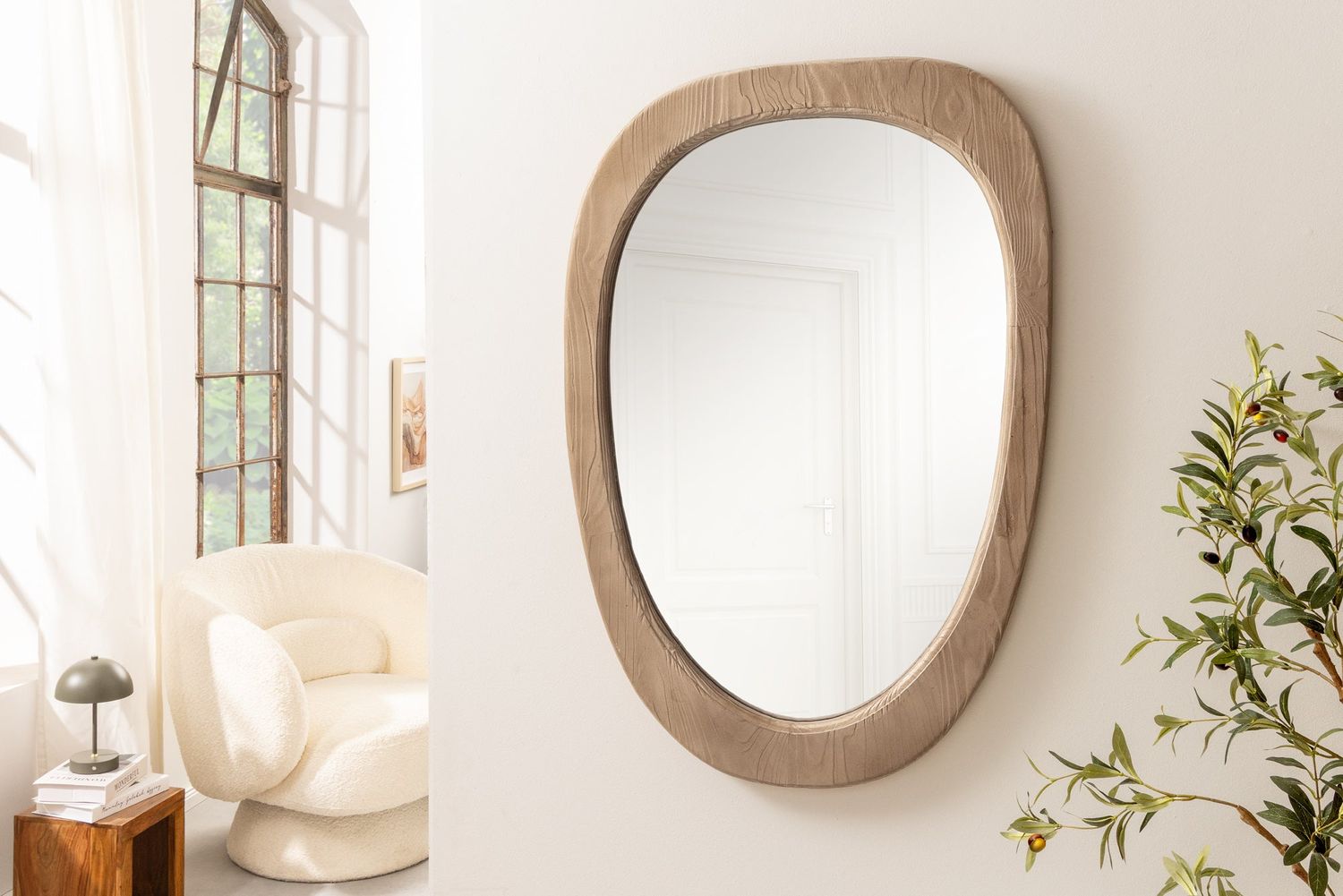 Miroir mural ORGANIC ovale 105 cm en pin beige naturel - 46489