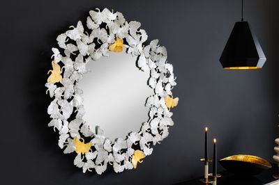 Miroir mural FEUILLES DE GINKGO 95 cm or argent - 42778