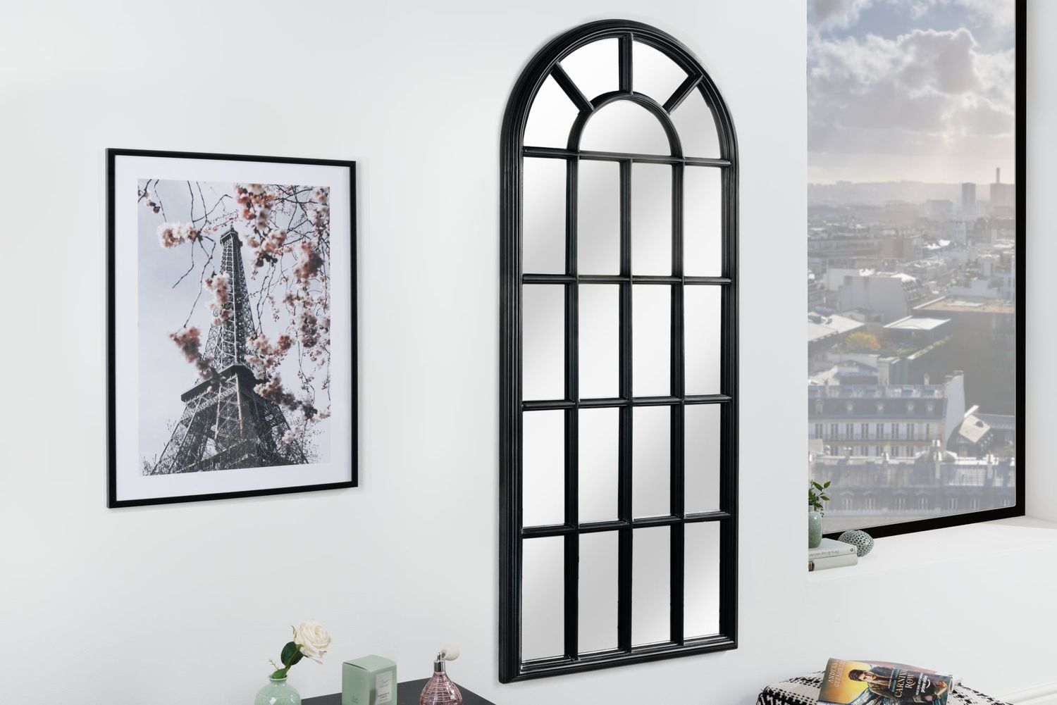 Miroir mural CASTILLO 140cm en pin noir - 43631