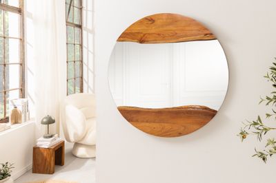 Miroir mural LIVING EDGE 100 cm rond, bord naturel, bois d'acacia brun - 46492
