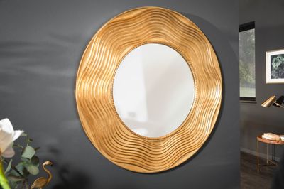 Miroir mural CERCLE 100 cm rond en bois de paulownia doré - 40697