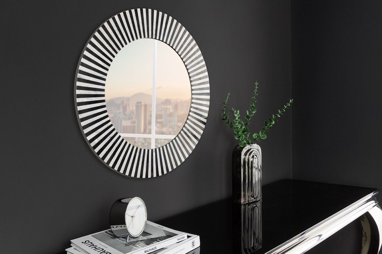Miroir mural HARMONIE NATURE 60 cm noir et blanc - 44887