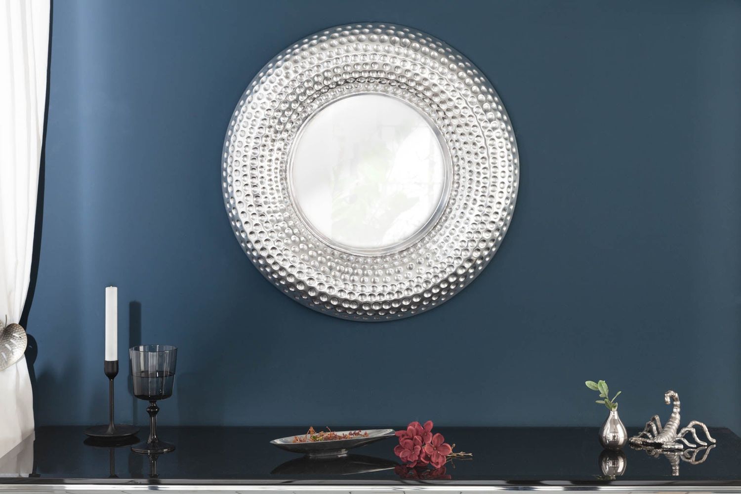 Miroir mural ORIENT 60 cm effet martelé argent - 40395