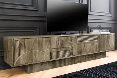 Panneau TV ART DÉCO 200 cm 3D bois de manguier gris - 46804