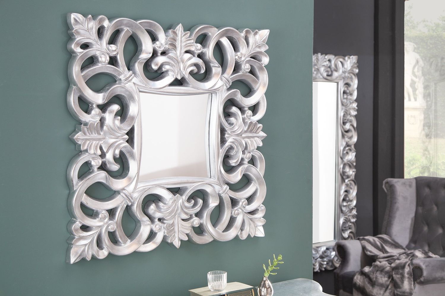 Miroir mural VENISE BAROCK 75cm argent antique - 15627