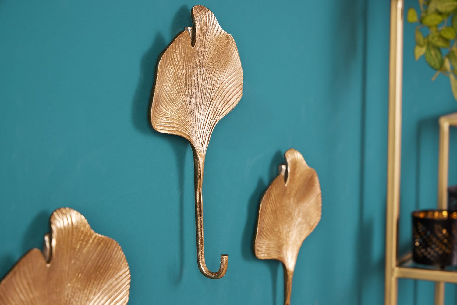 Patère murale décorative GINKGO, lot de 3, couleur or - 41783