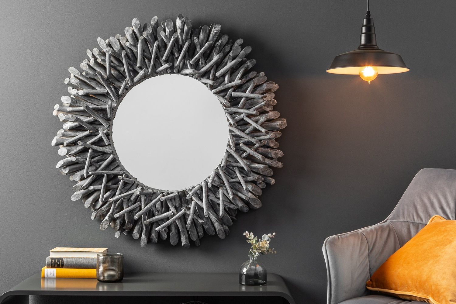 Miroir mural RIVERSIDE 80 cm gris bois flotté - 38796