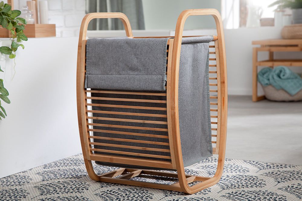 Panier à linge LAGOON SPA 60 cm en bambou naturel avec sac amovible gris - 40942