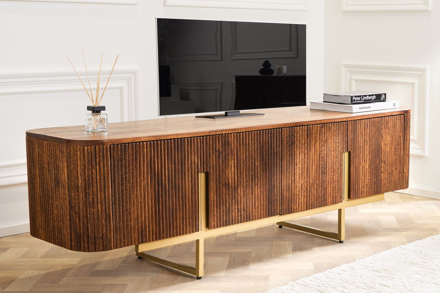 Panneau TV GATSBY 160cm style rétro mangue or - 43334