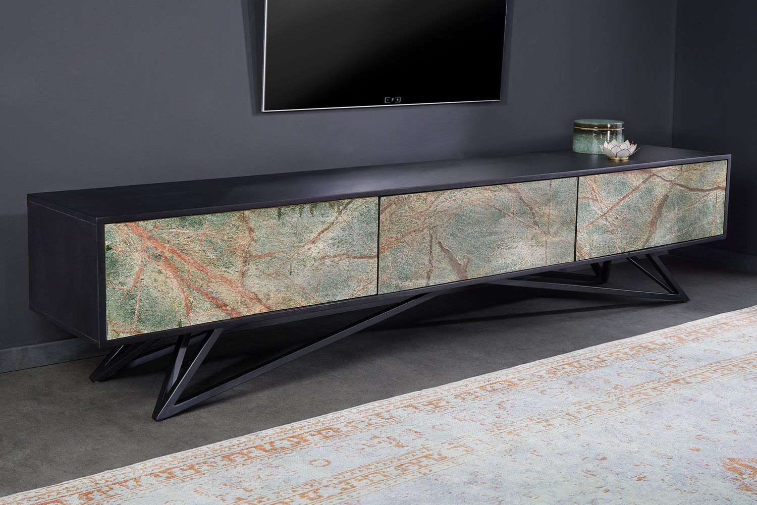 Panneau TV MOUNTAIN SOUL 200cm aspect pierre naturelle acacia noir - 43483