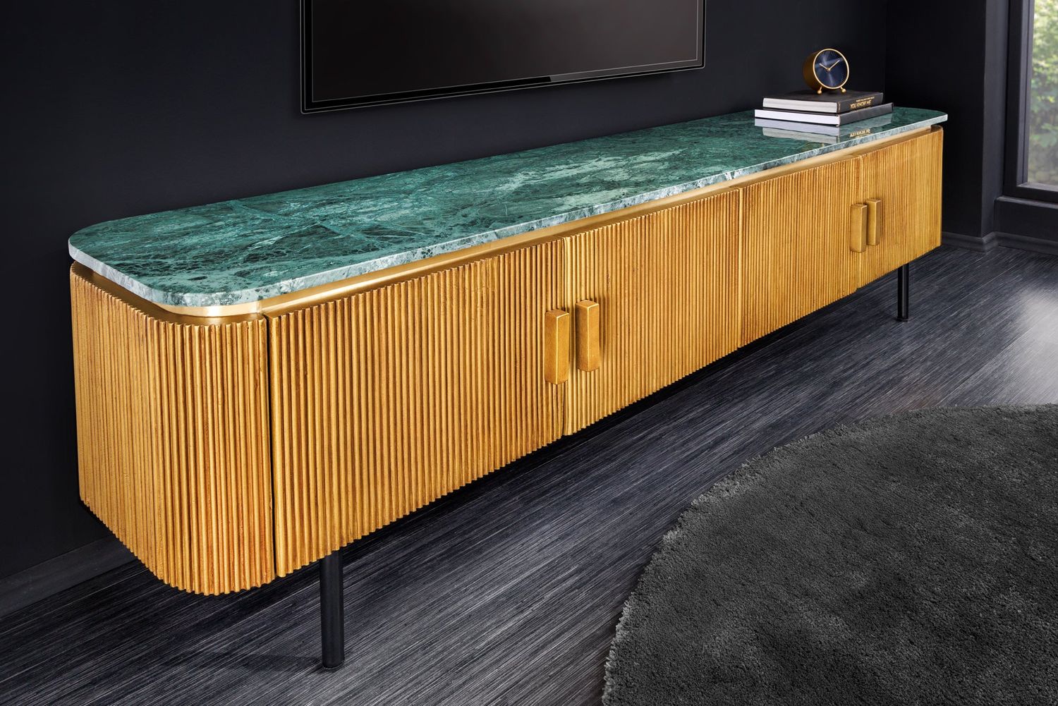 Plateau TV VENEZIANO 160cm en bois de manguier et marbre - 44534