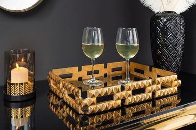 Plateau VARIATION 40cm verre noir aluminium doré - 44880