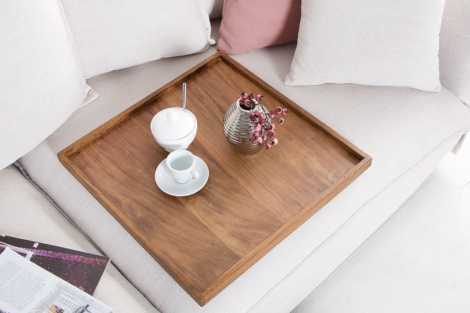 Plateau MAKASSAR 50cm bois de sheesham - 38458