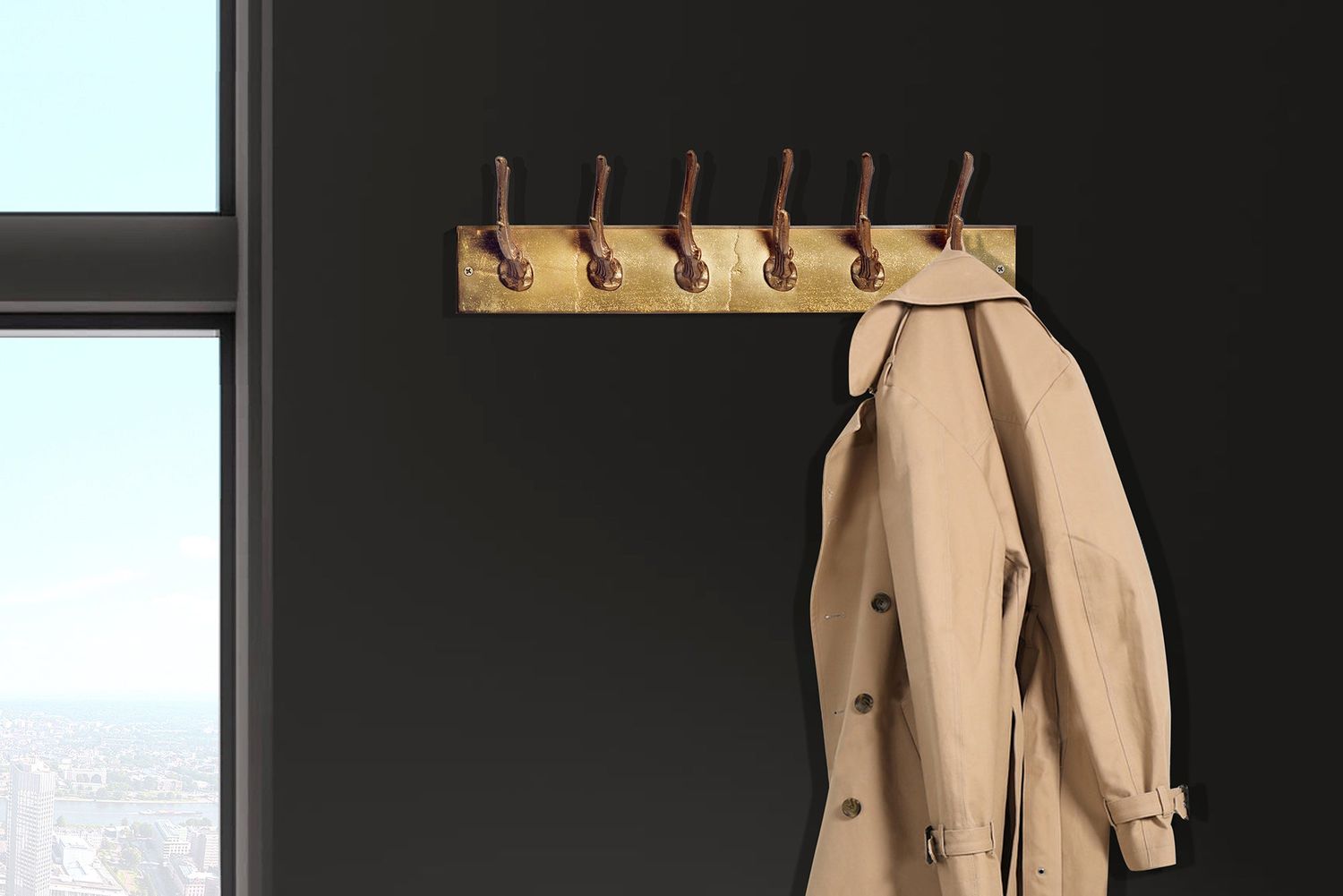 Porte-manteau mural CERF 50 cm aluminium doré - 45172