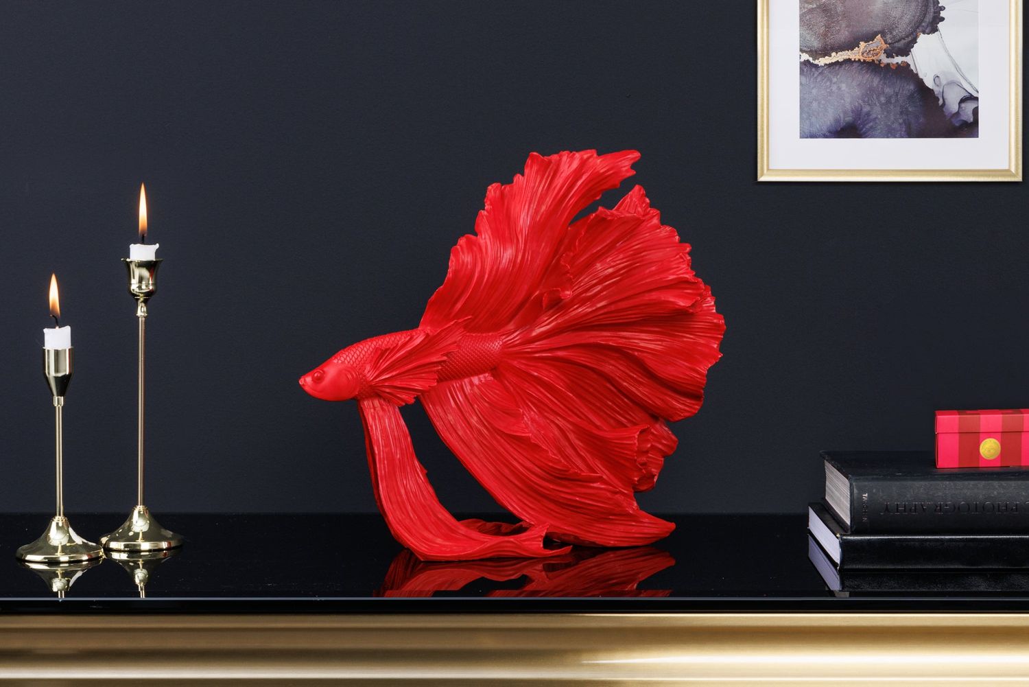 Poisson décoratif CROWNTAIL 35cm en polyrésine rouge - 43173