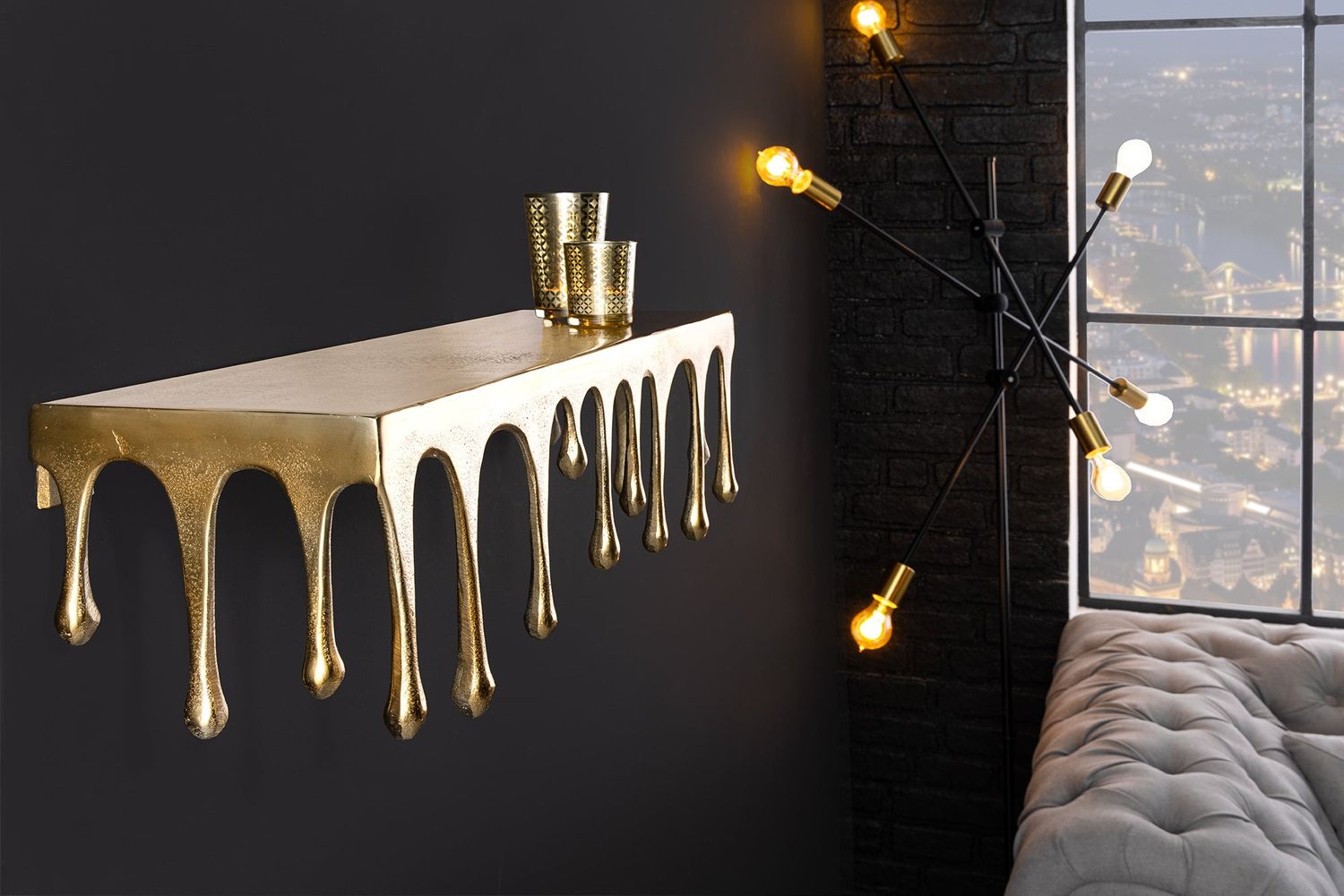 Porte-manteau mural décoratif LIQUID LINE 60 cm, design en forme de larme, or antique - 44882