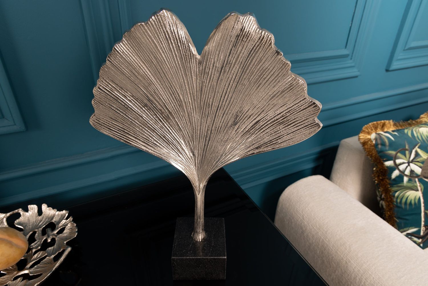 Sculpture Deration FEUILLE DE GINKGO 44cm argent - 41786