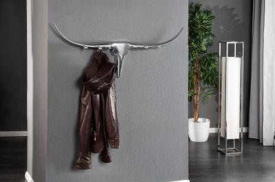 Porte-manteau mural décoratif TAUREAU 100 cm aluminium argenté - 20076