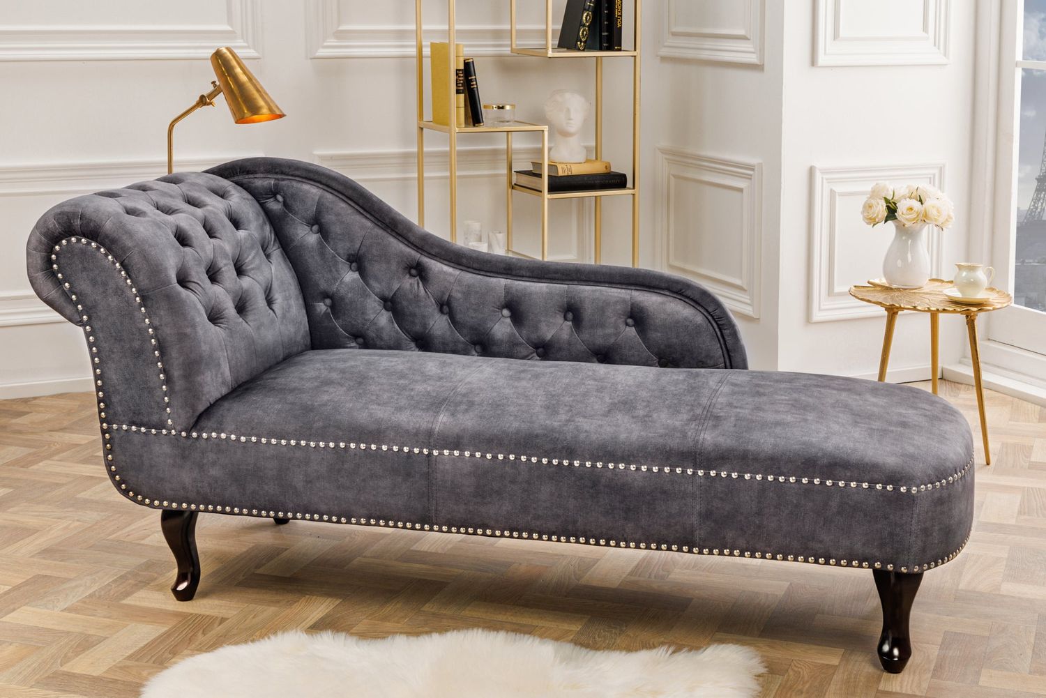 Recambre CHESTERFIELD 170cm velours gris - 41253