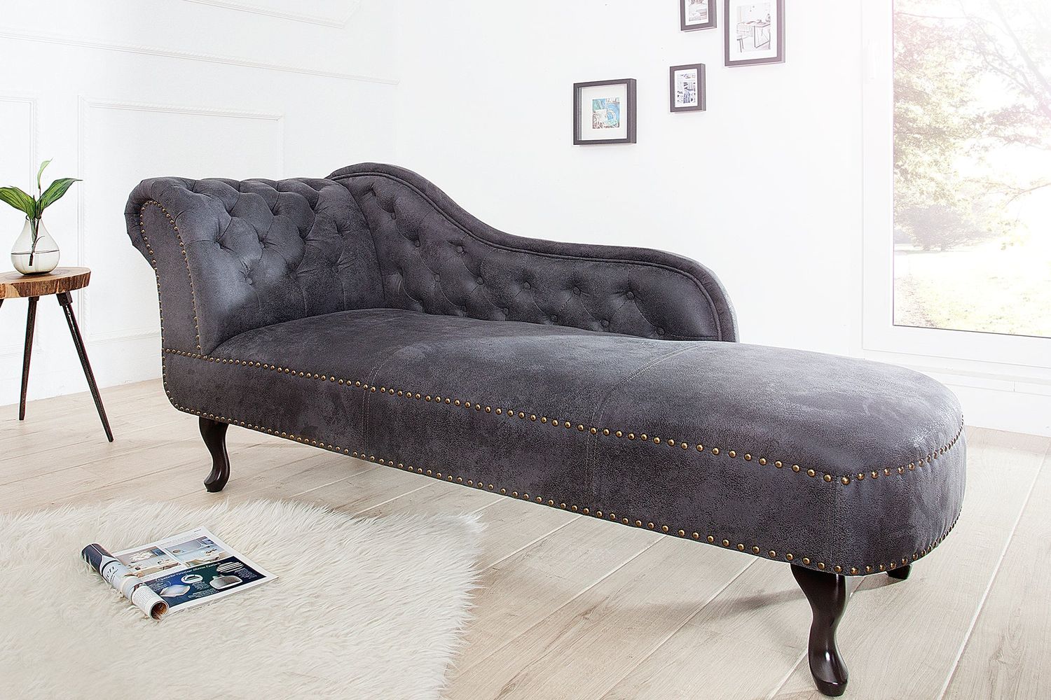 Recamière CHESTERFIELD aspect antique microfibre grise - 37475