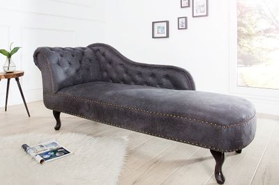 Recamière CHESTERFIELD aspect antique microfibre grise - 37475