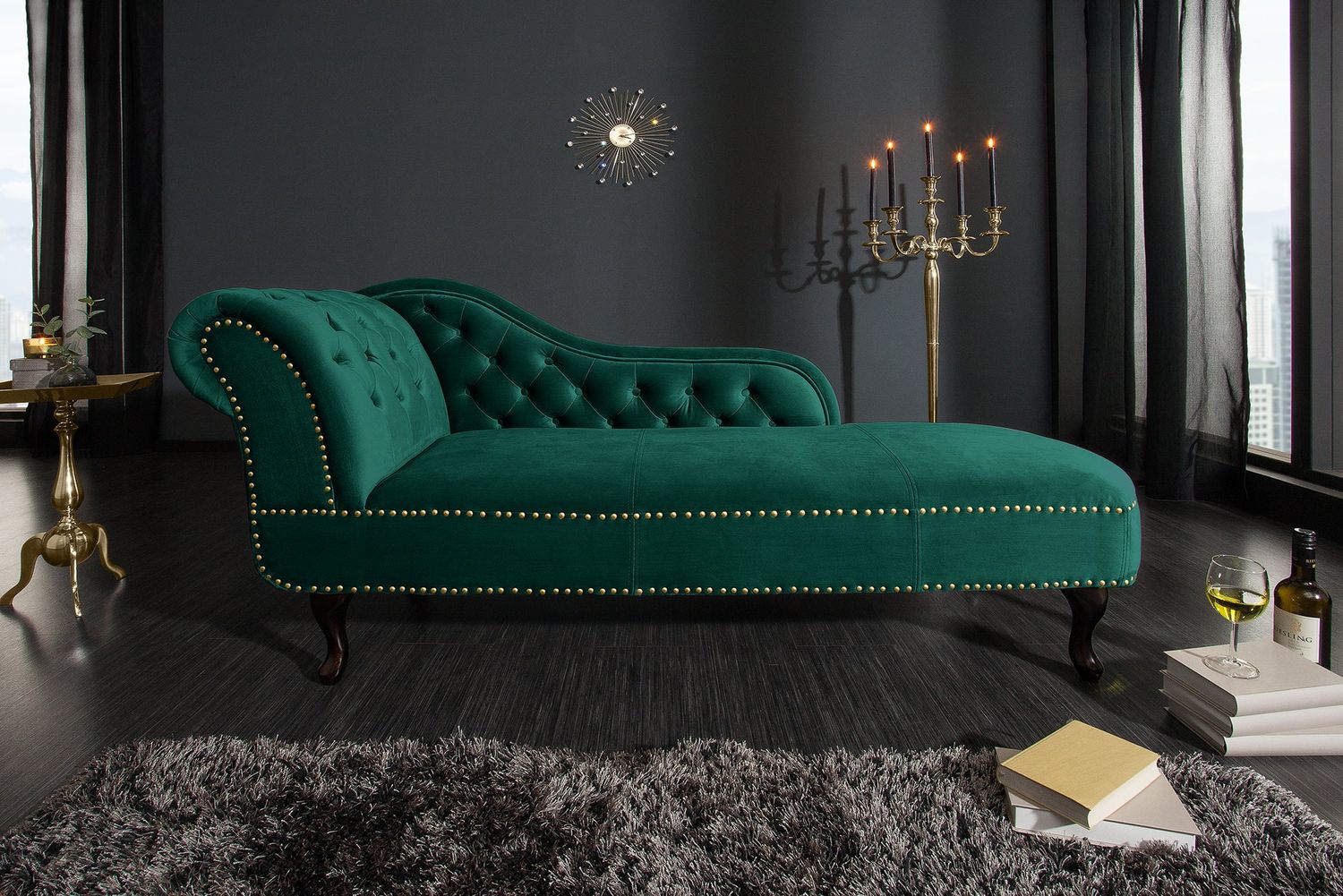 Recambre CHESTERFIELD 170cm velours vert émeraude style baroque - 39429