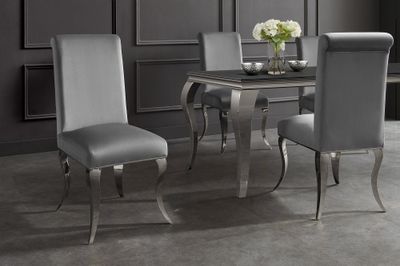 Chaise MODERN BAROCK en velours gris avec pieds en acier inoxydable argenté - 47489