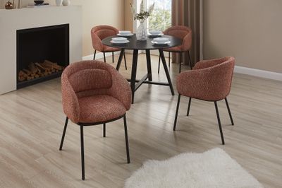 Chaise FLORENZ avec accoudoirs, tissu texturé rouge rouille et structure en métal noir - 47793