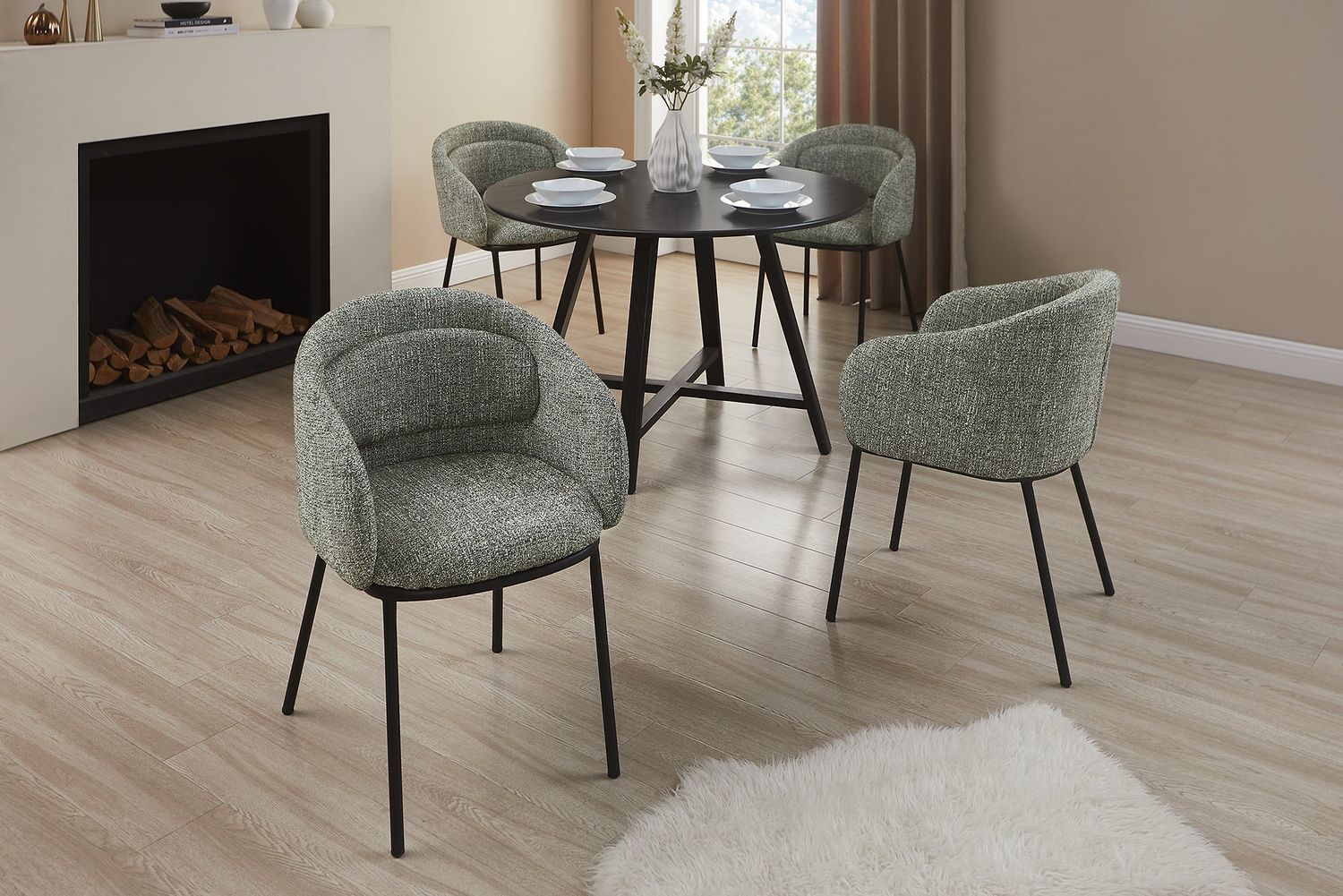 Chaise FLORENZ avec accoudoirs, revêtement en tissu texturé vert foncé et structure en métal noir - 47794