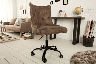 Chaise de bureau VICTORIAN 49-57 cm en microfibre marron style Chesterfield - 38793