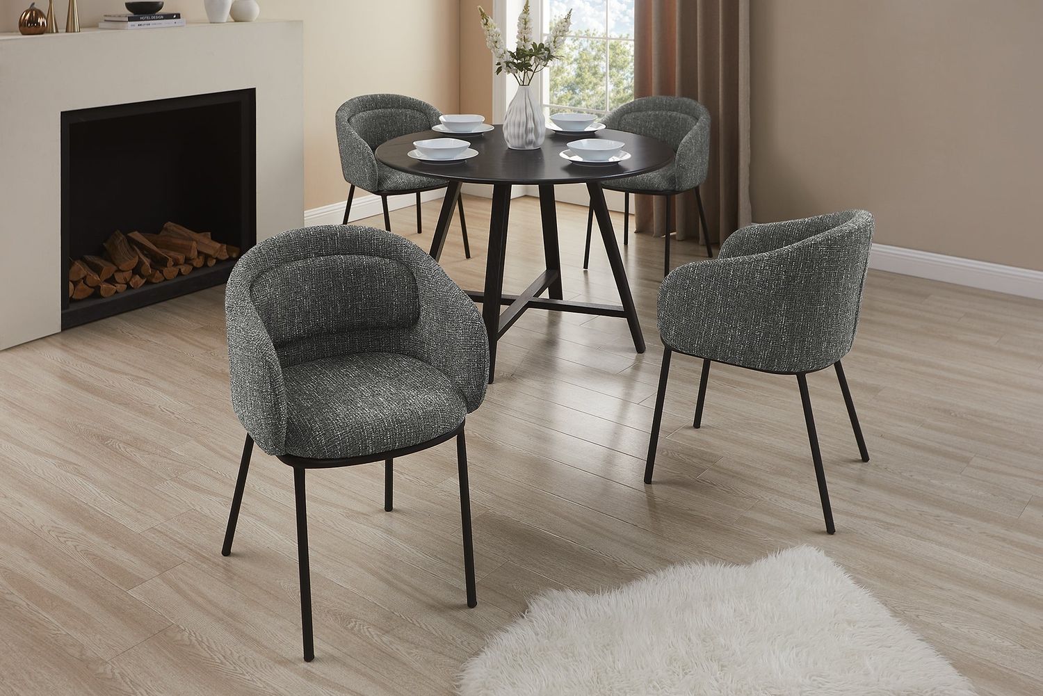 Chaise FLORENZ avec accoudoirs, revêtement en tissu texturé gris et structure en métal noir - 47791