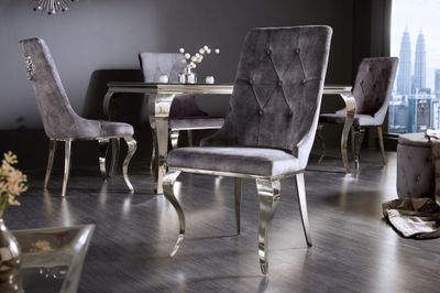 Chaise MODERN BAROCK avec poignée tête de lion, velours gris style baroque - 41507
