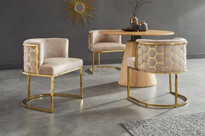 Chaise ELEGANCE en velours beige avec structure en acier inoxydable doré - 47499