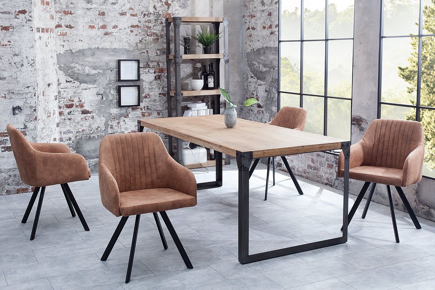 Chaise LUCCA avec accoudoirs en microfibre marron vintage - 38308