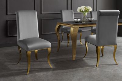Chaise MODERN BAROCK en velours gris avec pieds en acier inoxydable doré - 47490