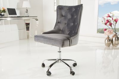 Chaise de bureau VICTORIAN 49-57cm velours gris argenté style baroque - 38791