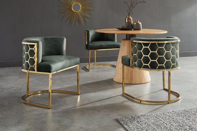 Chaise ELEGANCE en velours vert avec structure en acier inoxydable doré - 47500