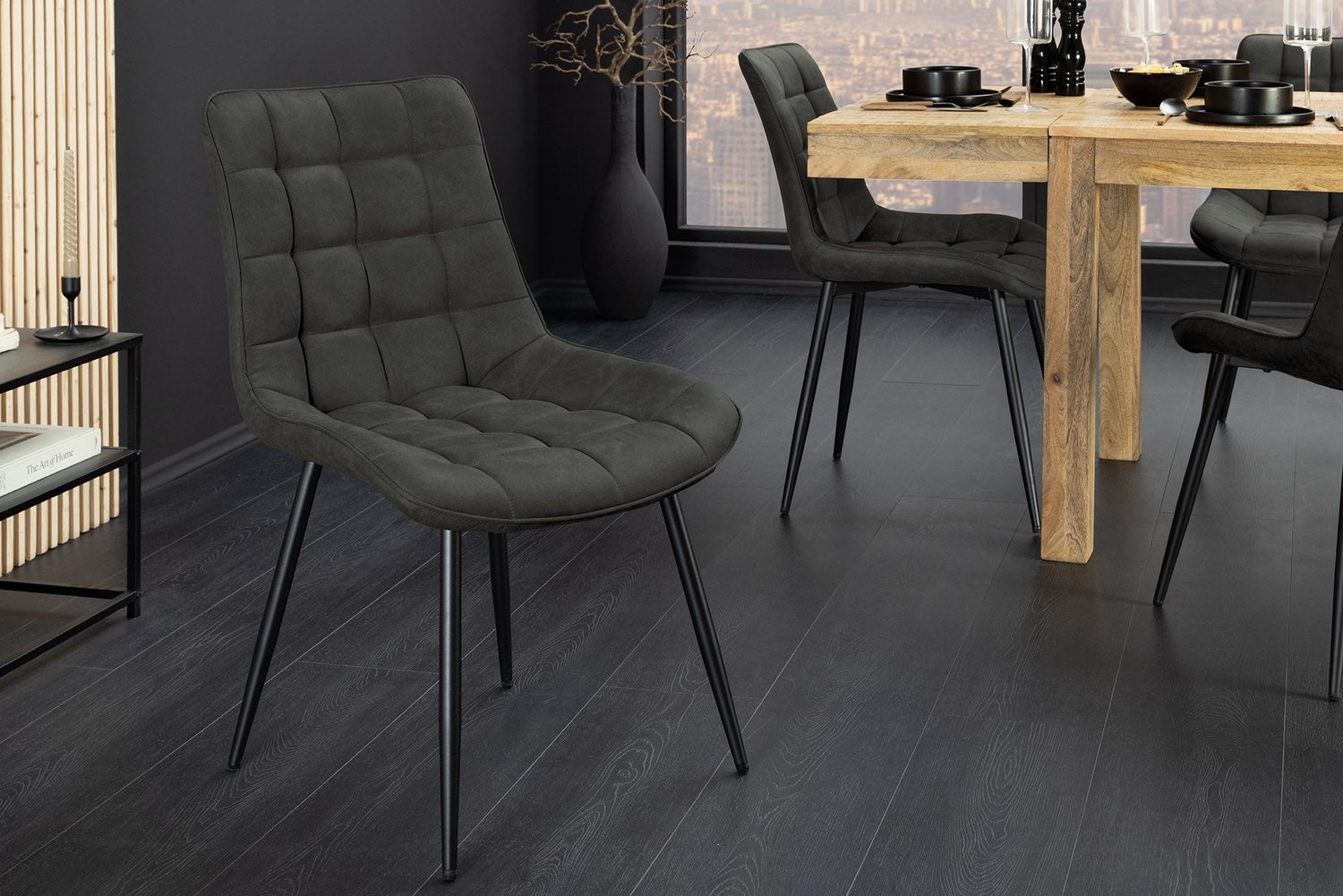 Chaise ROADSTAR en microfibre gris foncé avec pieds en métal noir - 47483