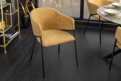 Chaise NOBLESSE avec accoudoirs, jaune moutarde, pieds noirs - 47580