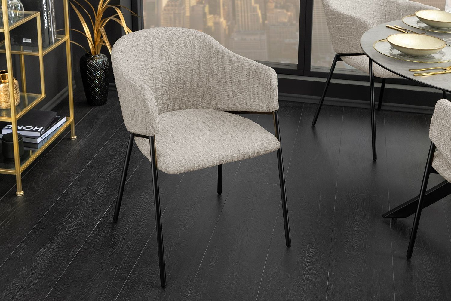 Chaise NOBLESSE avec accoudoirs, beige, pieds noirs - 47578