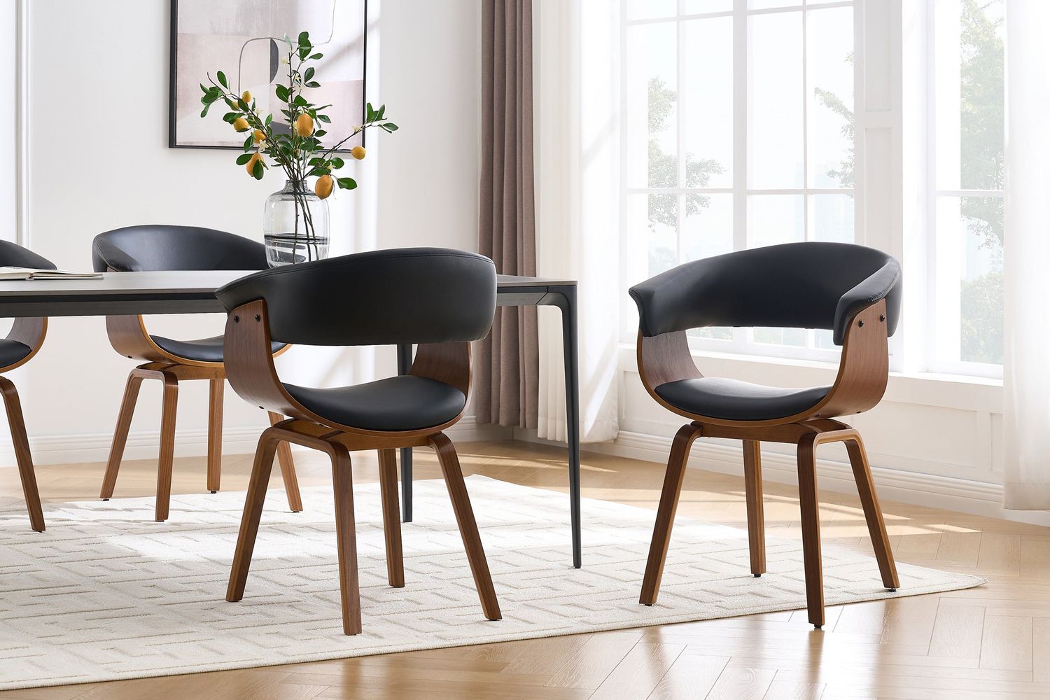 Chaise ORGANIC en similicuir noir et aspect noyer - 46665