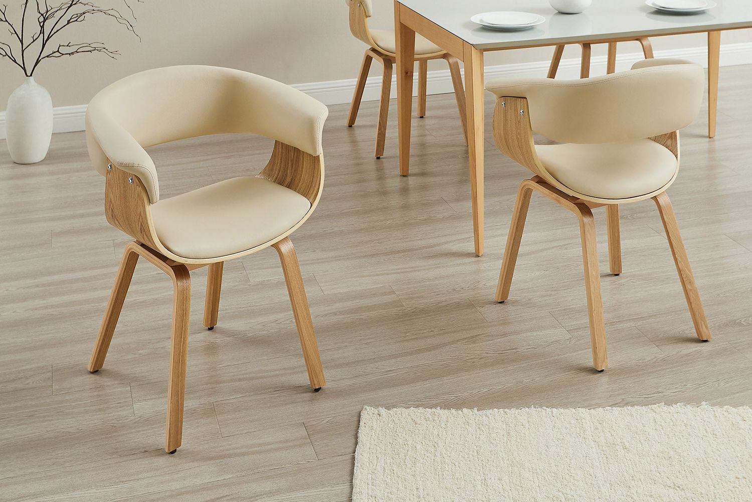 Chaise ORGANIC avec accoudoirs, revêtement en similicuir beige crème et structure aspect chêne - 47712