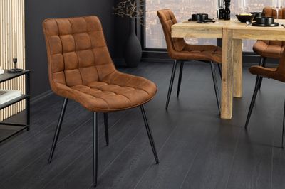 Chaise ROADSTAR en microfibre cognac avec pieds en métal noir - 47481