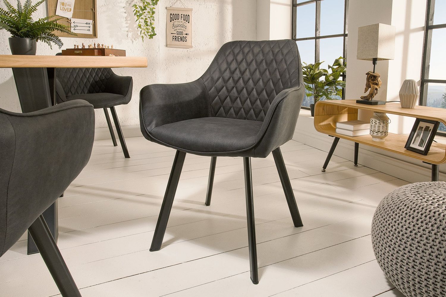 Chaise PALERMO avec accoudoirs en microfibre anthracite - 39342