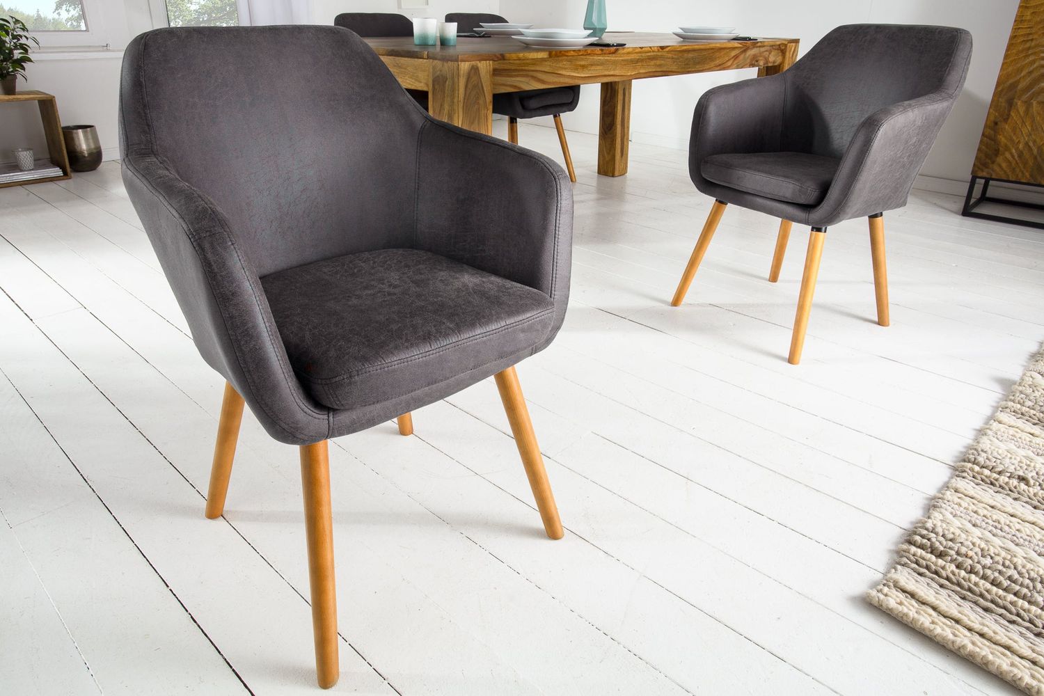 Chaise SUPREME avec accoudoirs en microfibre gris vintage - 38439