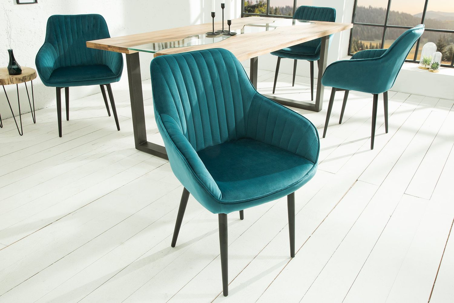 Chaise TURIN avec accoudoirs en velours turquoise - 38788